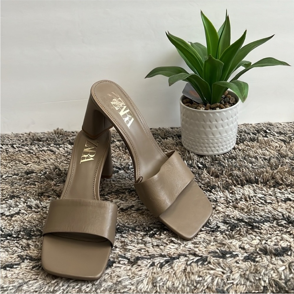Zara Taupe Mule Sandals
